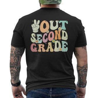 Peace Out Second Grade Retro Groovy Last Day Of School 2023 Mens Back Print T-shirt | Mazezy