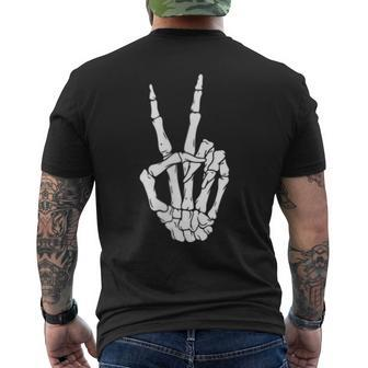 Peace Sign Skeleton Hand Funny Bones Mens Back Print T-shirt | Mazezy