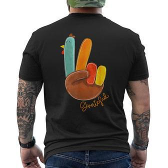 Peace Sign Turkey Hand Cool Thanksgiving Hippie Men's T-shirt Back Print - Monsterry AU