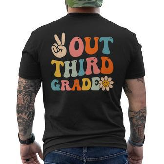 Peace Out Third Grade Groovy Graduation Last Day Of School Men's Back Print T-shirt | Mazezy