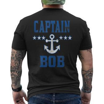 Personalized Boating Vintage Blue Captain Bob Anchor Stars Mens Back Print T-shirt | Mazezy