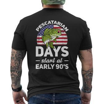Pescatarian Days Starts At Early 90S Funny Fish Diet Gifts For Fish Lovers Funny Gifts Mens Back Print T-shirt | Mazezy