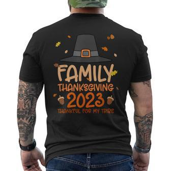 Pilgrim Hat Family Thanksgiving 2023 Thankful For My Tribe Men's T-shirt Back Print - Seseable