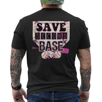 Pink Baseball Breast Cancer Awareness Save Second 2Nd Base Men's T-shirt Back Print | Mazezy
