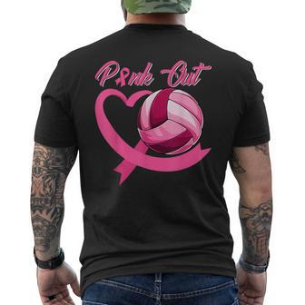 Pink Out Breast Cancer Pink Ribbon Heart & Volleyball Ball Men's T-shirt Back Print - Monsterry DE