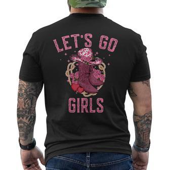 Pink Cowboy Hat Boots Lets Go Girls Western Cowgirls Mens Back Print T-shirt | Mazezy