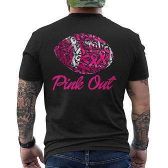 Pink Out Football Pink Ribbon Fight Breast Cancer Awareness Men's T-shirt Back Print | Mazezy