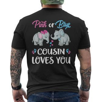 Pink Or Blue Cousin Loves You Elephants Gender Reveal Family Mens Back Print T-shirt - Thegiftio UK