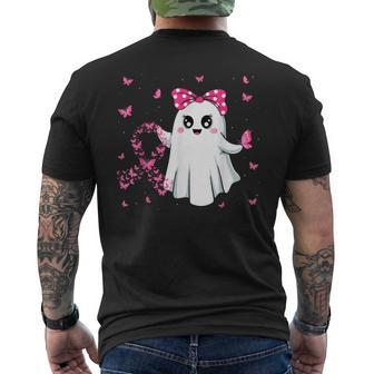 Pink Ribbon Ghost Halloween Breast Cancer Awareness Men's T-shirt Back Print | Mazezy