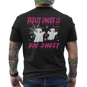 Pink Ribbon Halloween Breast Cancer Warrior Is Boo Sheet Men's T-shirt Back Print - Monsterry