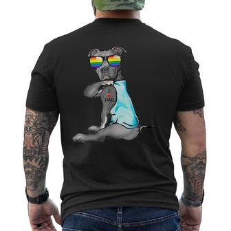 Pitbull Gay Lgbt Pride I Love Dad Tattoo Dog Pitbull Gift Mens Back Print T-shirt | Mazezy