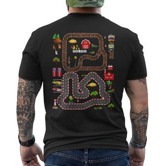 Play Cars And Train On Dads Back Mat Road Car Race Track Mens Back Print T-shirt - Seseable