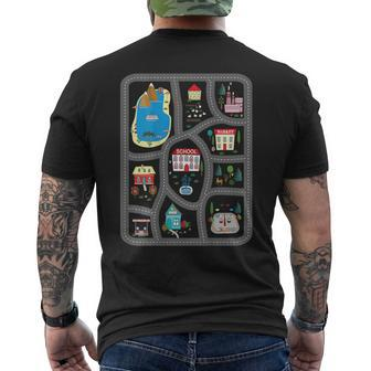 Play Cars On Dads Back Mat Road Car Race Track Gift Cars Funny Gifts Mens Back Print T-shirt | Mazezy