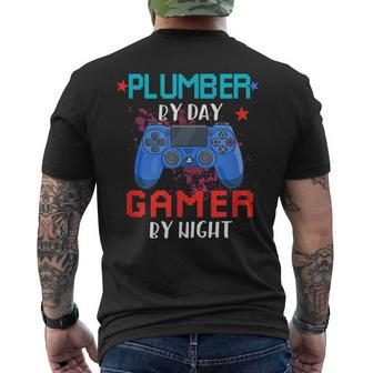 Plumber By Day Gamer By Night Job Pride Video Games Lover Mens Back Print T-shirt | Mazezy