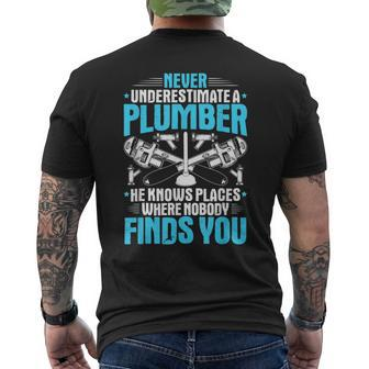 Plumbing Never Underestimate A Plumber Men's T-shirt Back Print - Monsterry DE