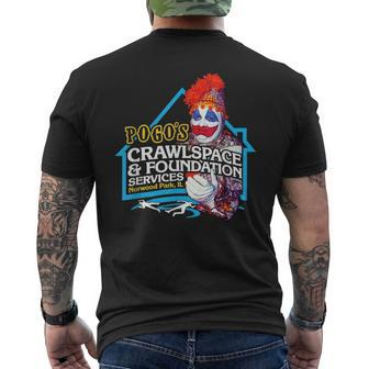Pogos Crawlspace & Foundation - Scary Serial Killer Clown Mens Back Print T-shirt | Mazezy