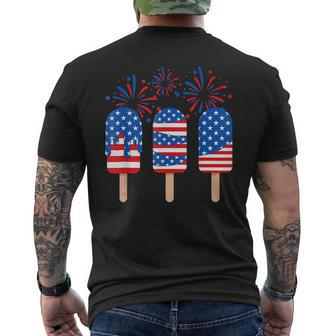Popsicles Ice Creams American Flag Indepedence Day Summer Mens Back Print T-shirt | Mazezy