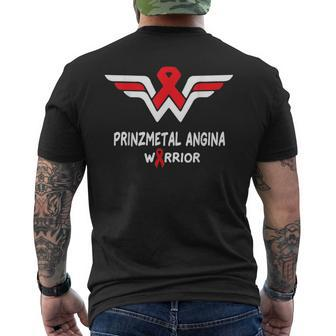 Prinzmetal Angina Awareness Warrior Support Red Ribbon Men's T-shirt Back Print | Mazezy