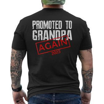 Promoted To Grandpa Again Est 2023 Pregnancy Fathers Day Gift For Mens Men's Crewneck Short Sleeve Back Print T-shirt | Mazezy
