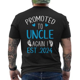 Promoted To Uncle 2024 Again Uncle New Baby Est 2024 Funny Gifts For Uncle Mens Back Print T-shirt | Mazezy
