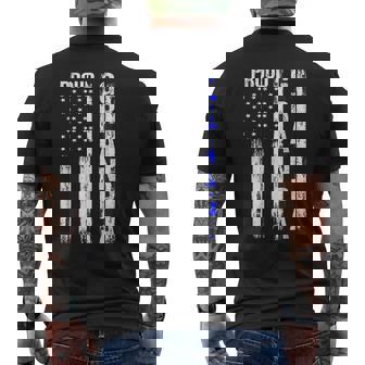 Proud Grandpa American Flag Thin Blue Line Police Support Men's Back Print T-shirt | Mazezy