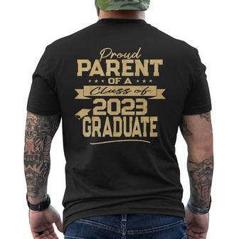 Proud Parent Of A Class Of 2023 Graduate Gold Text Mens Back Print T-shirt - Seseable