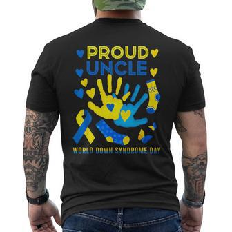 Proud Uncle T21 World Down Syndrome Awareness Day Ribbon Mens Back Print T-shirt | Mazezy