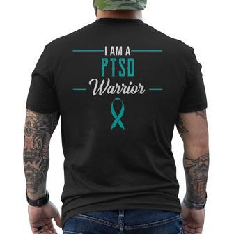 Ptsd Warrior Traumatic Psychological Trauma Teal Ribbon Gift Mens Back Print T-shirt | Mazezy