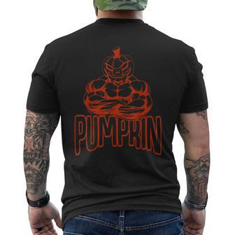 Pumpkin Bodybuilder Weightlifting Costume Halloween Halloween Men's T-shirt Back Print | Mazezy