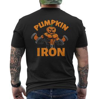 Pumpkin Iron Halloween Gym Workout Lifting Pun Men's T-shirt Back Print - Seseable