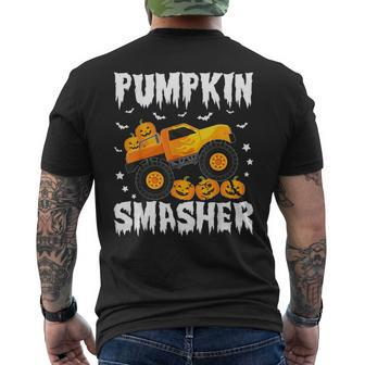 Pumpkin Smasher Halloween Monster Truck Lover Boys Toddler Men's T-shirt Back Print - Monsterry