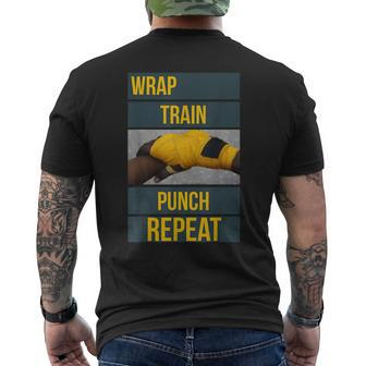 Punchy Graphics Wrap Train Punch Repeat Boxing Kickboxing Mens Back Print T-shirt | Mazezy CA