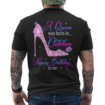 A Queen Was Born In October Happy Birthday To Me High Heel Men's T-shirt Back Print - Monsterry