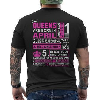 Queens Are Born In April Birthday Mens Back Print T-shirt - Thegiftio UK