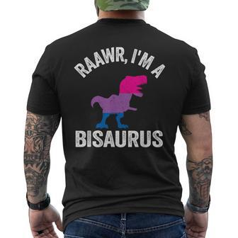 Raawr Im A Bisaurus Dinosaur T-Rex Bisexual Flag Bi Pride Mens Back Print T-shirt | Mazezy