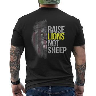 Raise Lions Not Sheep American Patriot Fearless Lion Men's Back Print T-shirt | Mazezy