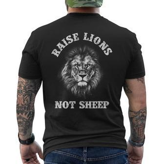 Raise Lions Not Sheep American Patriot Mens Patriotic Lion Men's Back Print T-shirt | Mazezy