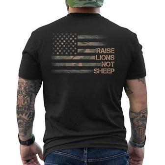 Raise Lions Not Sheep Patriotic Lion American Flag Patriot Men's Back Print T-shirt | Mazezy