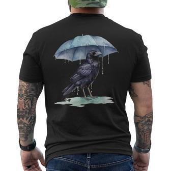 Raven Playing In The Rain With An Umbrella Novelty Apparel Mens Back Print T-shirt | Mazezy
