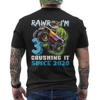 Rawr Im 3 Monster Truck Dinosaur 3Rd Birthday Party Boys Mens Back Print T-shirt - Seseable