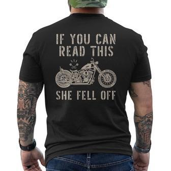 If You Can Read This She Fell Off Distressed Motorcycle Men's Back Print T-shirt | Mazezy