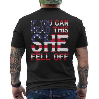 If You Can Read This She Fell Off Motorcycle Men's Back Print T-shirt | Mazezy