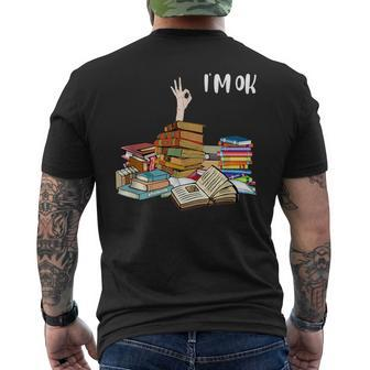 Reading Books Im Ok Books Ok Hand Sign Reading Funny Designs Funny Gifts Mens Back Print T-shirt | Mazezy