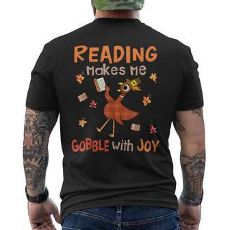 Reading Makes Me Gobble With Joy Turkey Reading Book Men's T-shirt Back Print - Thegiftio UK