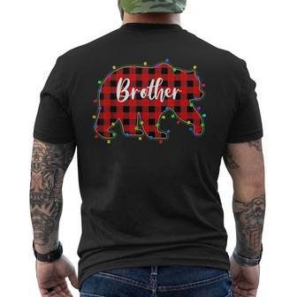 Red Plaid Brother Bear Xmas Lights Matching Pajama Family Funny Gifts For Brothers Mens Back Print T-shirt | Mazezy