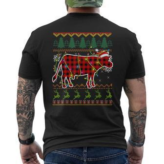 Red Plaid Cow Santa Ugly Christmas Sweater Pajamas Men's T-shirt Back Print - Monsterry CA