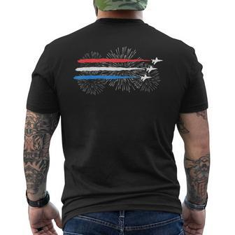 Red White And Blue Fighter Jets With Fireworks 4Th Of July Mens Back Print T-shirt - Monsterry AU