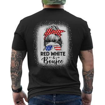 Red White And Boujee 4Th Of July Drinking Messy Bun Women Drinking Funny Designs Funny Gifts Mens Back Print T-shirt | Mazezy