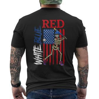 Red White Blue Baseball 4Th Of July American Flag Skeleton Baseball Funny Gifts Mens Back Print T-shirt | Mazezy