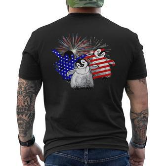 Red White Blue Penguin Fireworks 4Th Of July Mens Back Print T-shirt - Monsterry AU